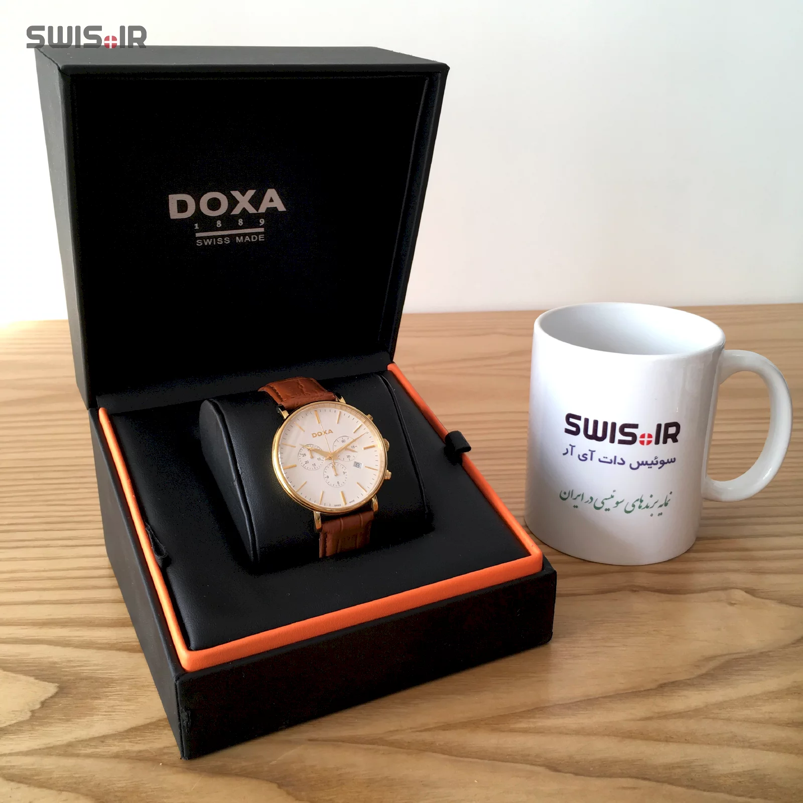 نمونه جعبه ساعت مچی برند دوکسا و ماگ تبلیغاتی هدیه سوئیس دات آی آر
