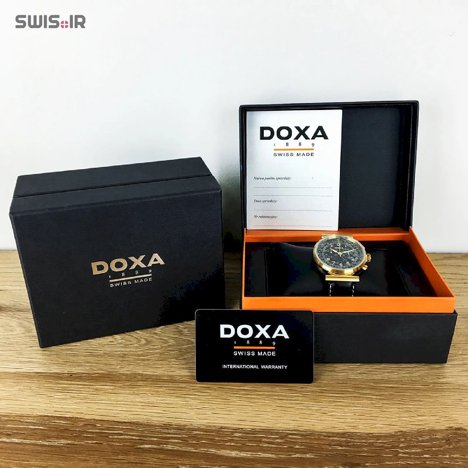 نمونه جعبه مخصوص ساعت مچی و کارت گارانتی برند دوکسا سوئیس