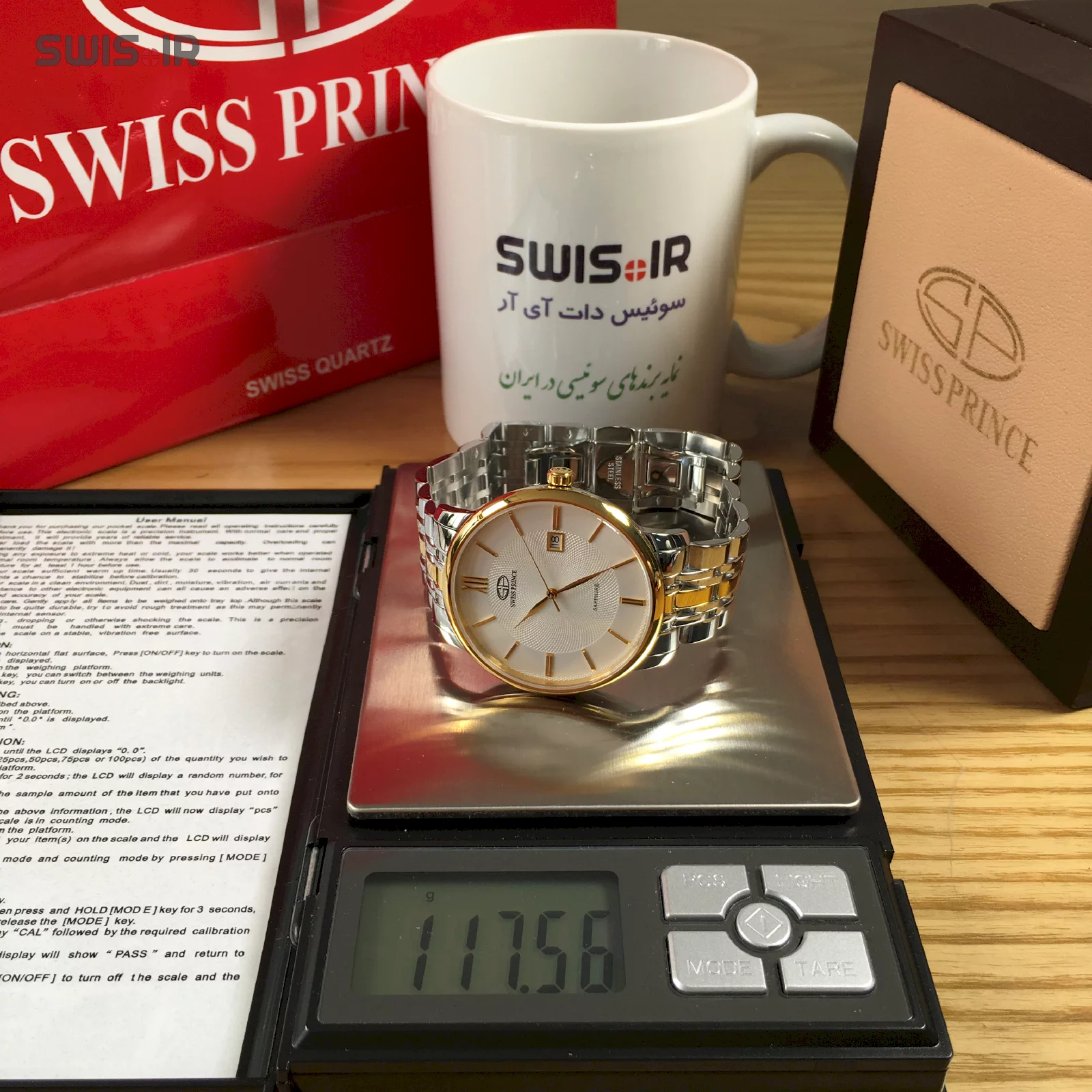 وزن دقیق ساعت مچی مردانه برند سوئیس پرینس مدل MCG-816-M