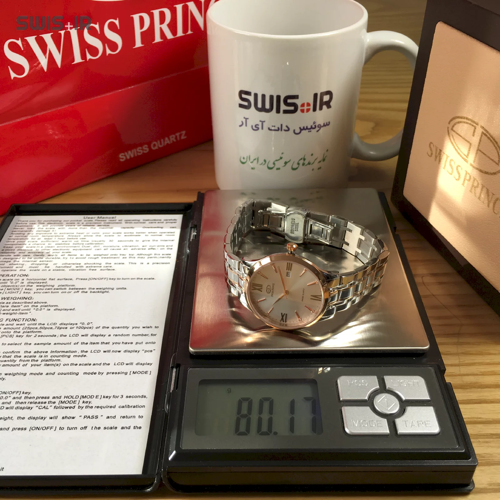 وزن دقیق ساعت مچی زنانه برند سوئیس پرینس مدل MCSR-815-L