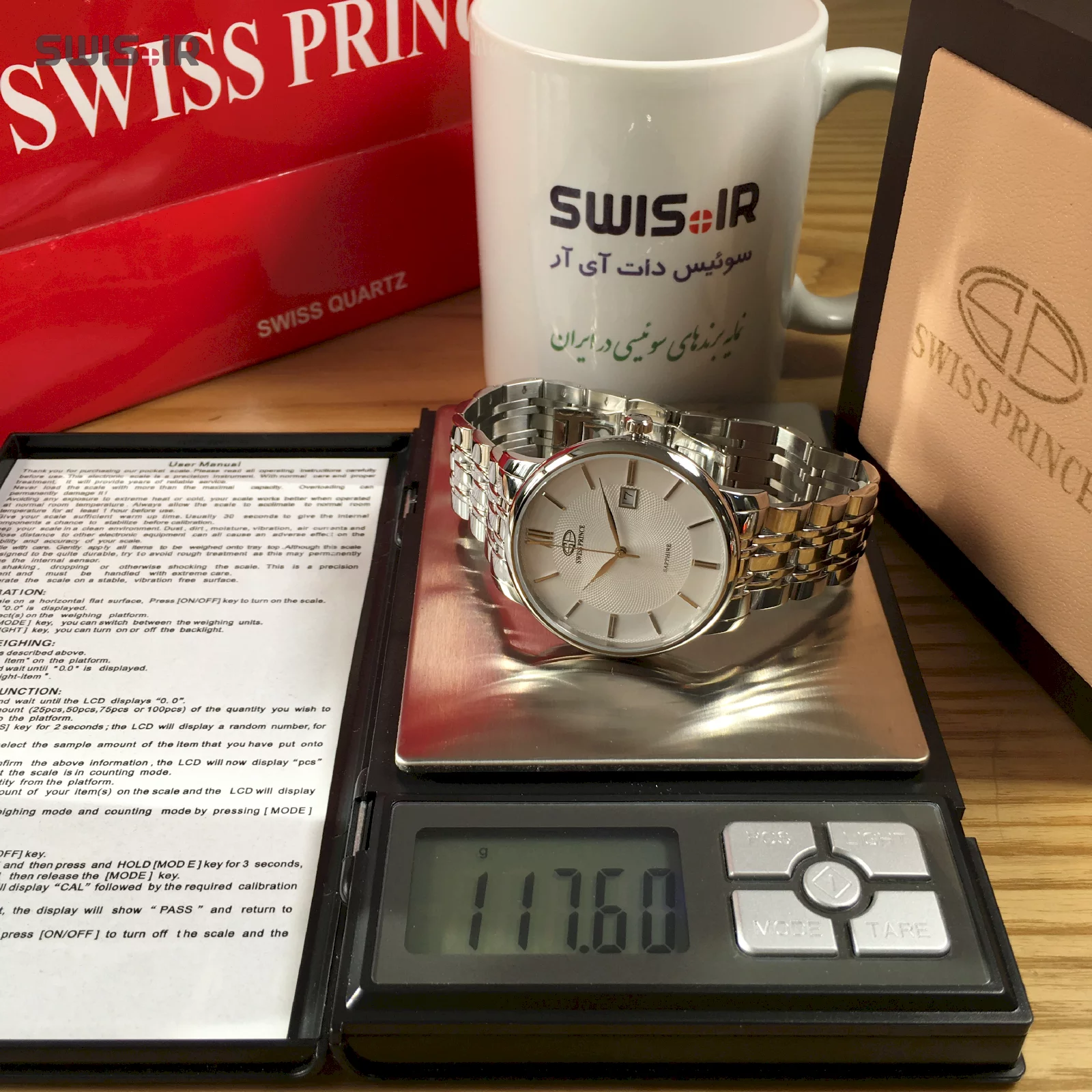 وزن دقیق ساعت مچی مردانه برند سوئیس پرینس مدل Silver-816-M