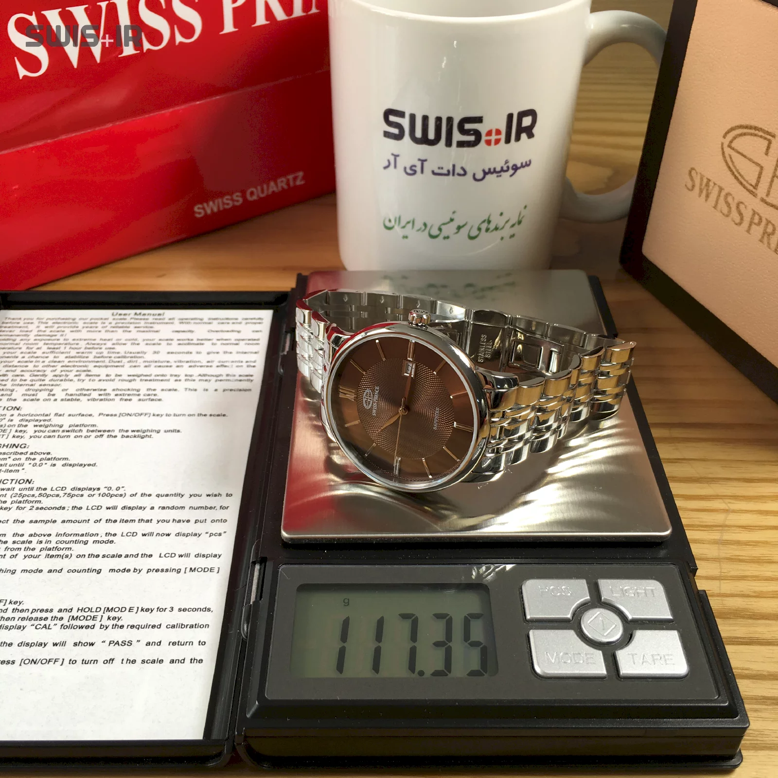 وزن دقیق ساعت مچی مردانه برند سوئیس پرینس مدل Silver-B-816-M
