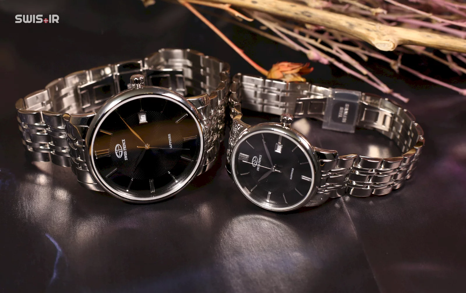 ست ساعت مچی نامزدی برند سوئیس پرینس مدل Silver-Black-816-M