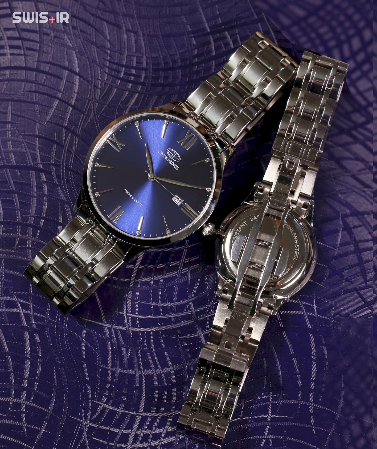 ست ساعت مچی نامزدی برند سوئیس پرینس مدل Silver-Blue-815