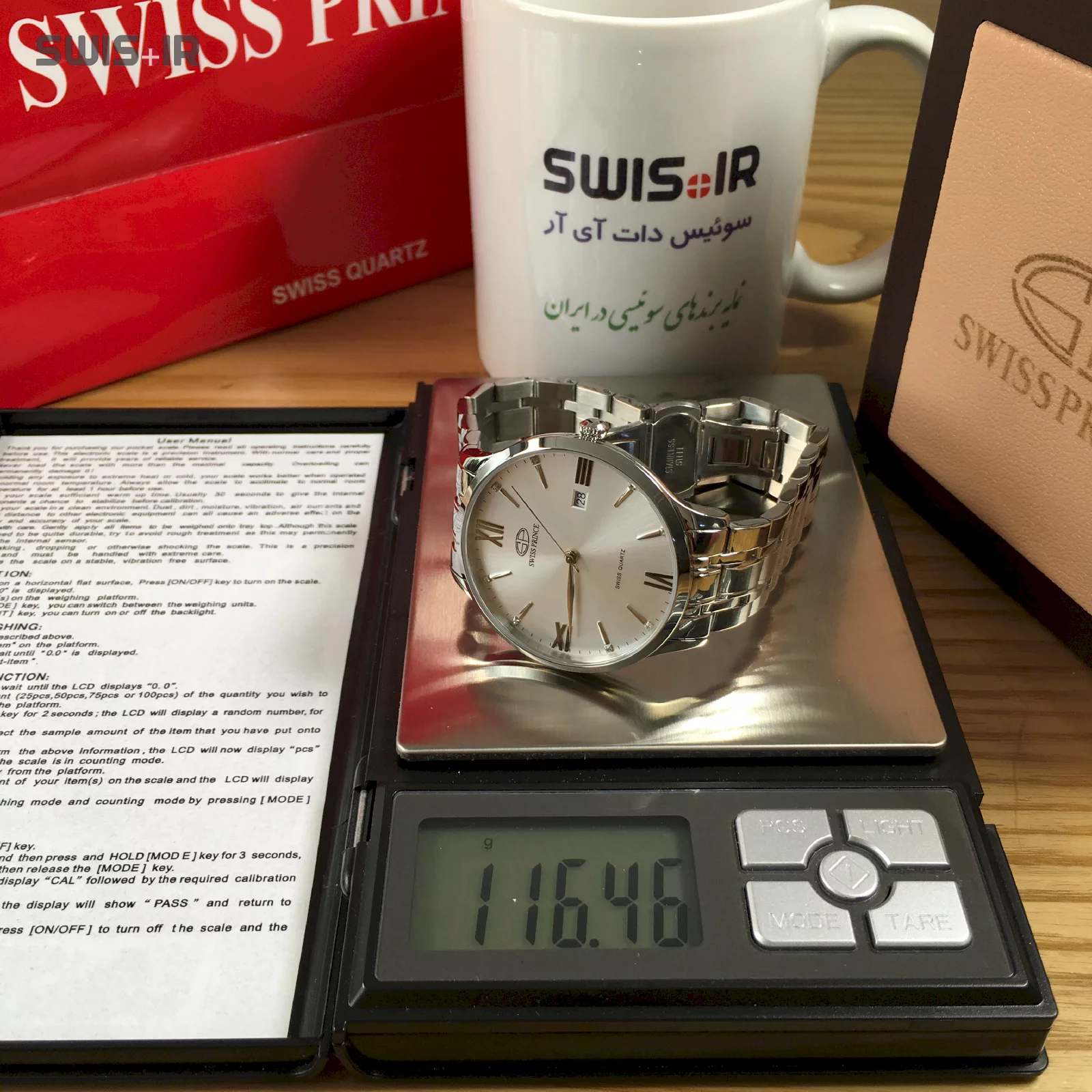 وزن دقیق ساعت مچی مردانه برند سوئیس پرینس مدل Silver-S-815-M