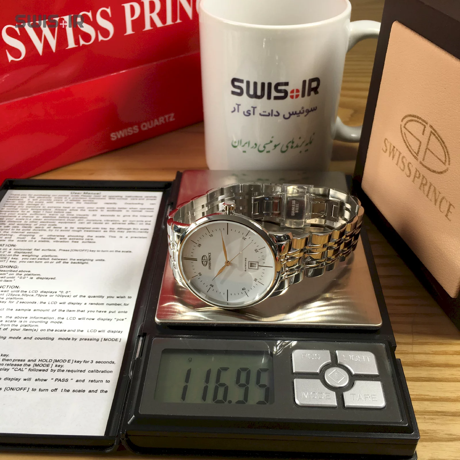 وزن دقیق ساعت مچی مردانه برند سوئیس پرینس مدل Silver-W-817-M
