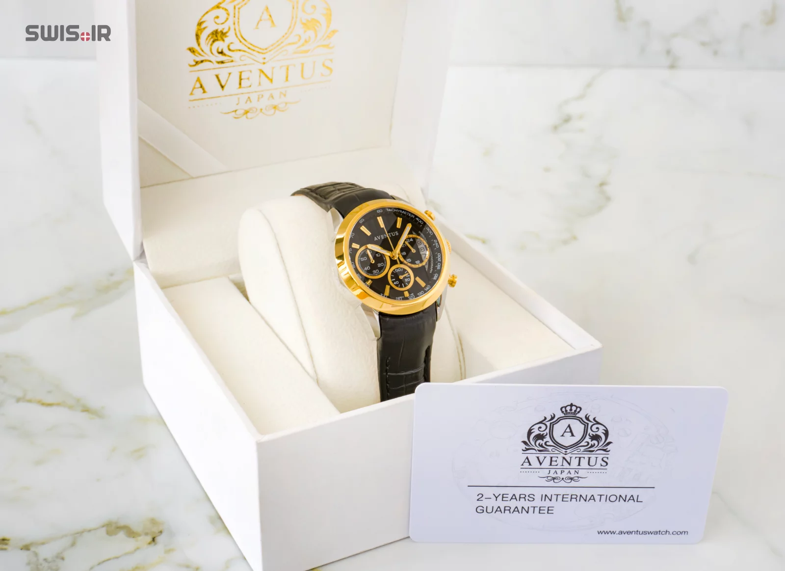 تصویر جعبه ساعت مچی و کارت گارانتی بین المللی محصولات برند اونتوس