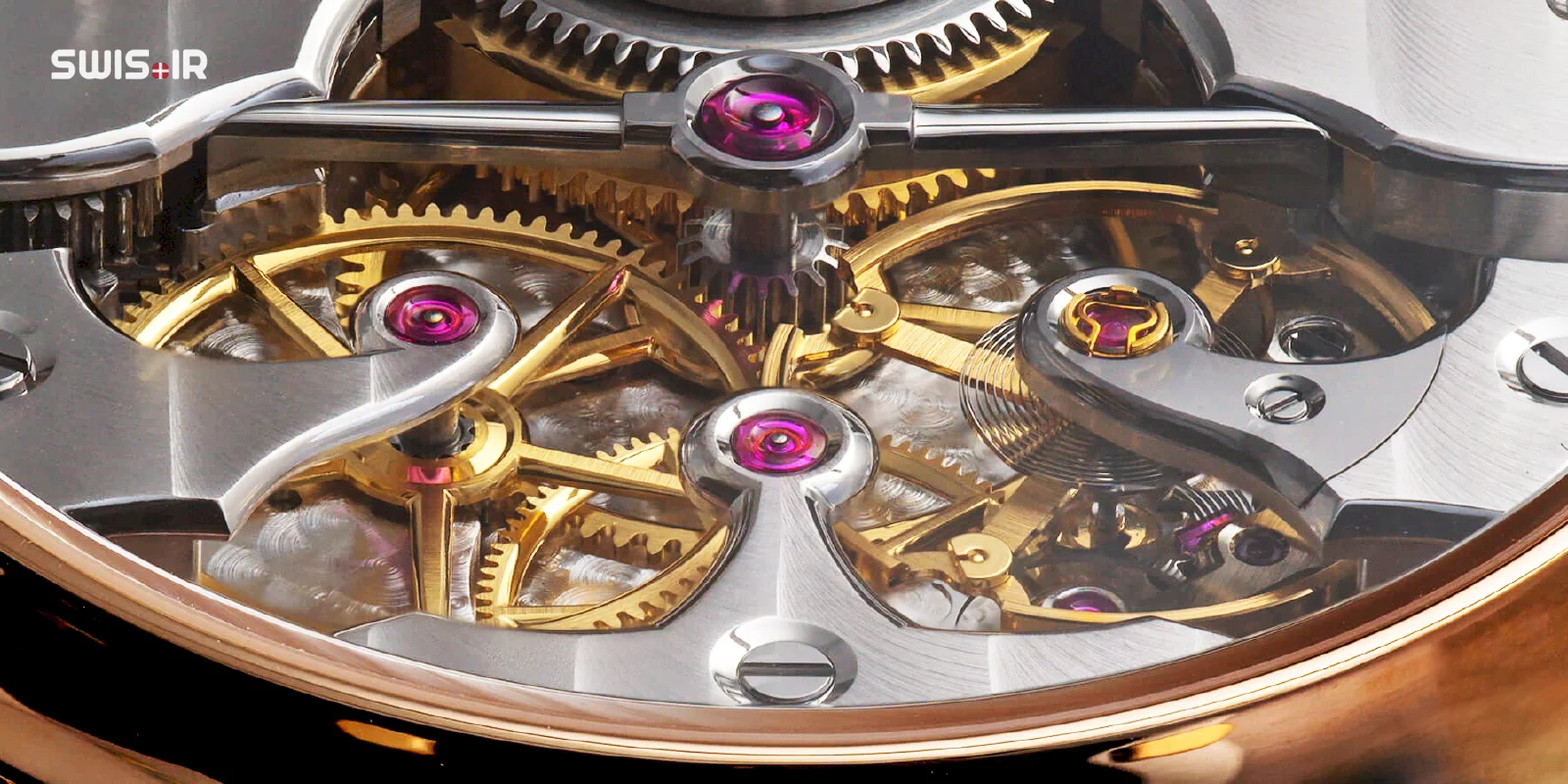 نمایش جواهرات (Jewels) یا سنگهای به کار رفته در یک موتور ساعت مکانیکی ساخت سوئیس