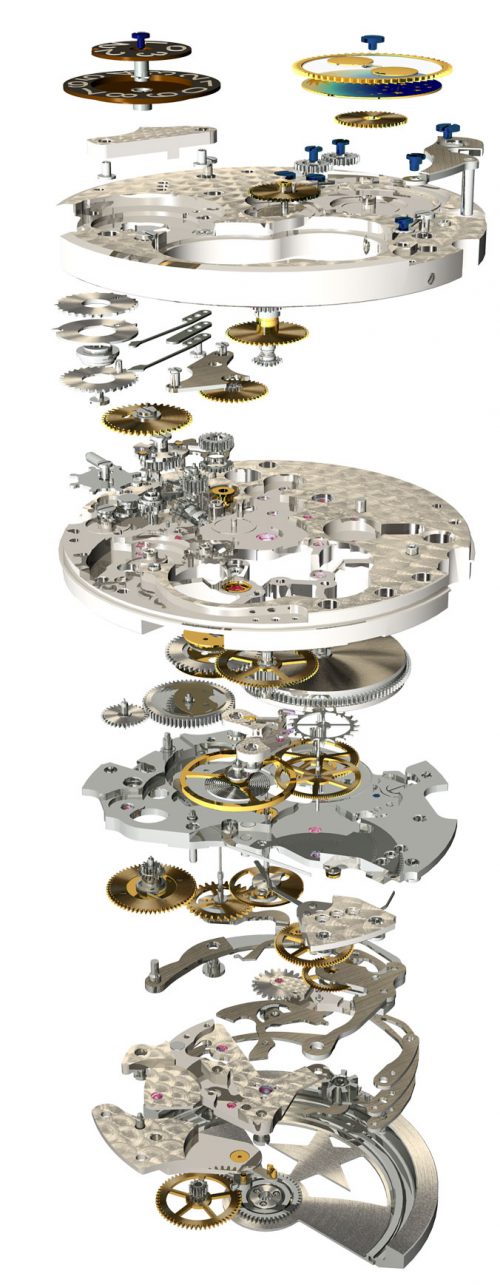 اجزاء و قطعات داخل موتور ساعت مچی برند زنیت سوئیس مدل El Primero Chronomaster Open Grande Date Moon & Sunphase